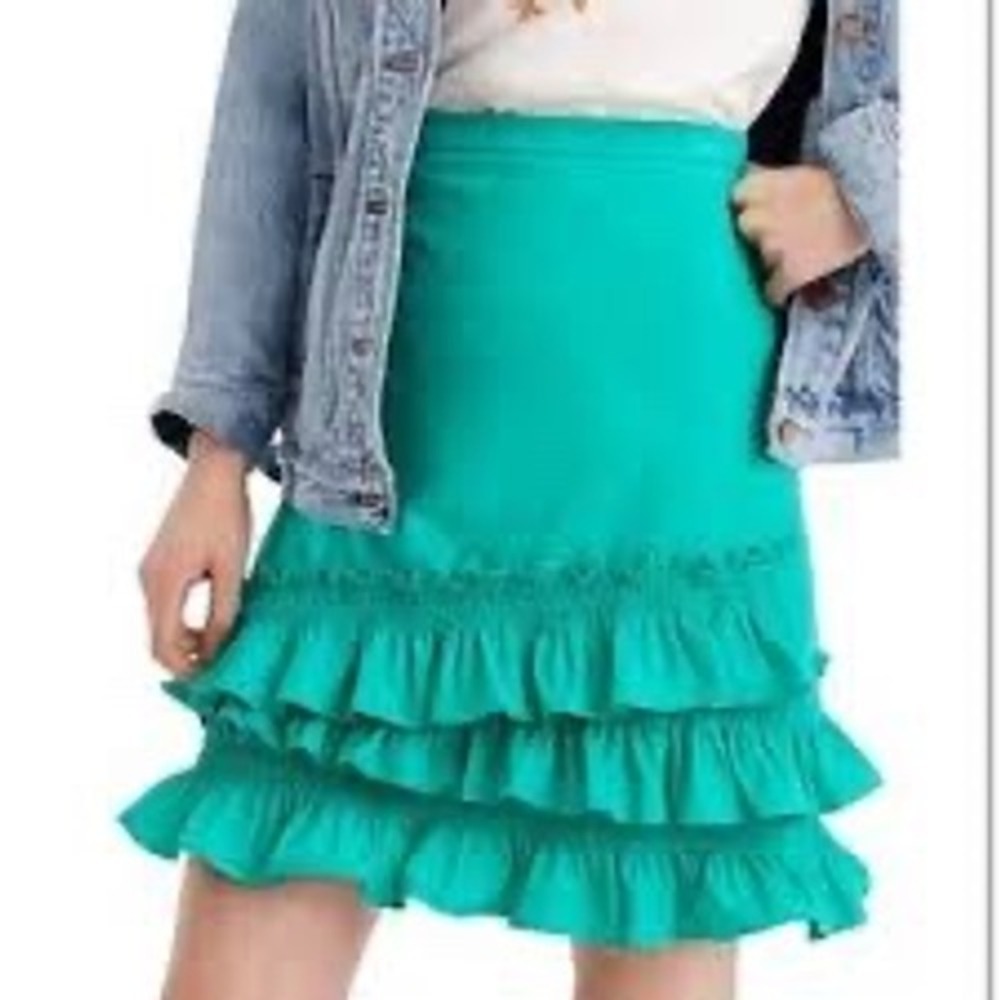 NEW J. Crew Green Tiered Bottom Ruffle Mini Skirt, Size 00